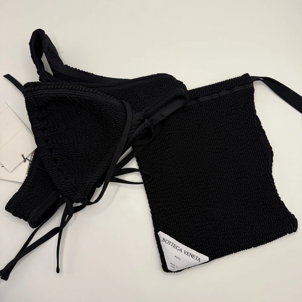 NEW Bottega Veneta Black Bikini Set Swimwear CRINCKLED size small - Picture 3 of 7